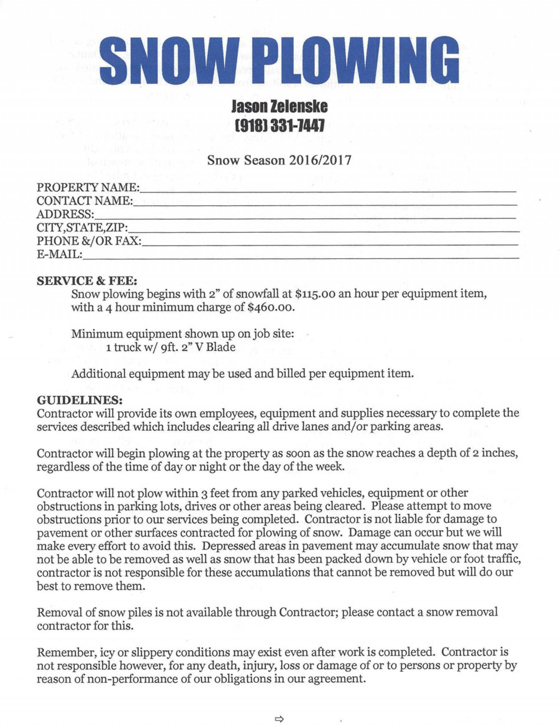 Free Printable Simple Snow Removal Contract Template