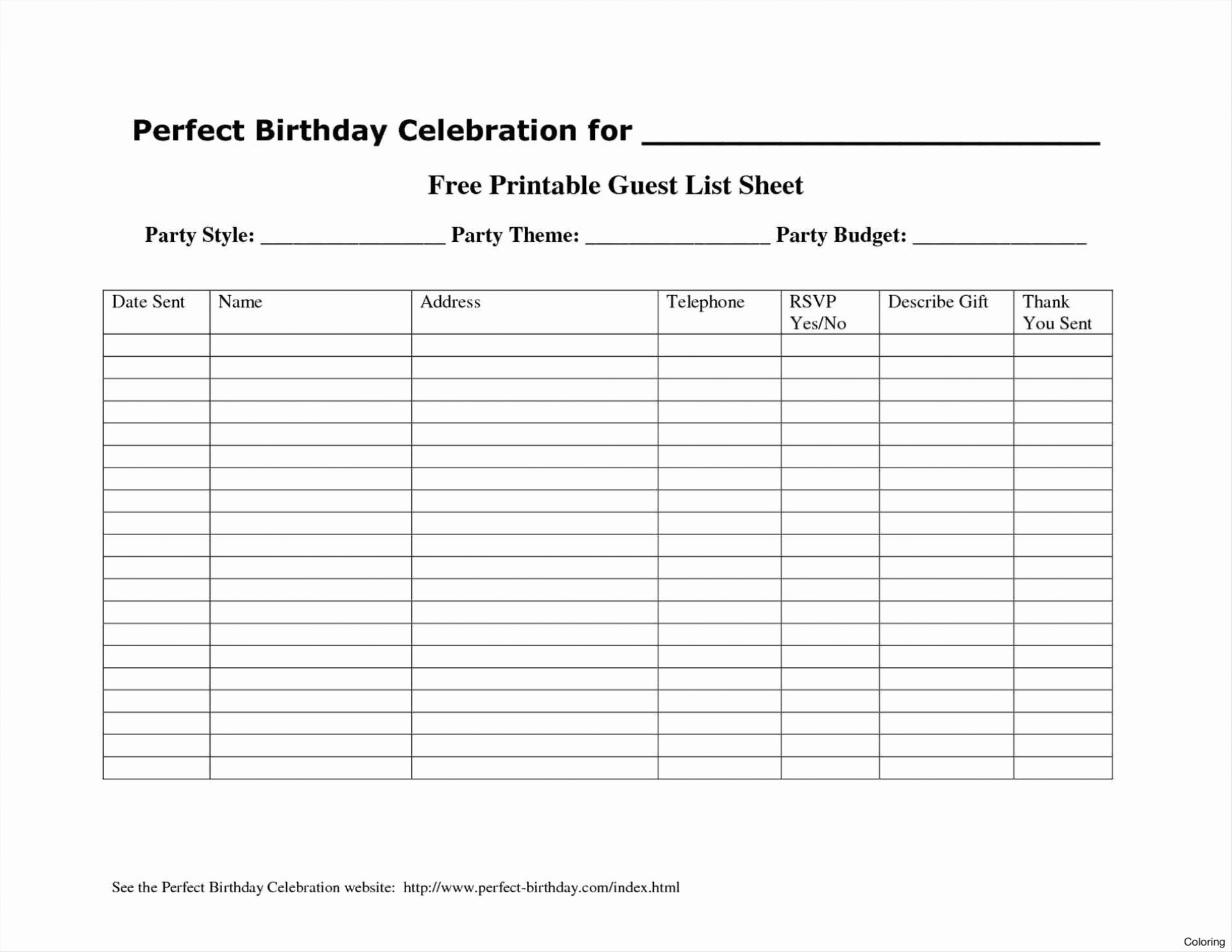 012 Template Ideas Birthday Guest List Sensational Party Pdf Excel - Free Printable Birthday Guest List