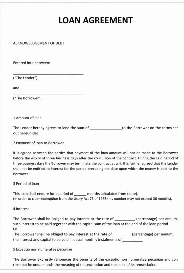 Free Printable Blank Loan Agreement