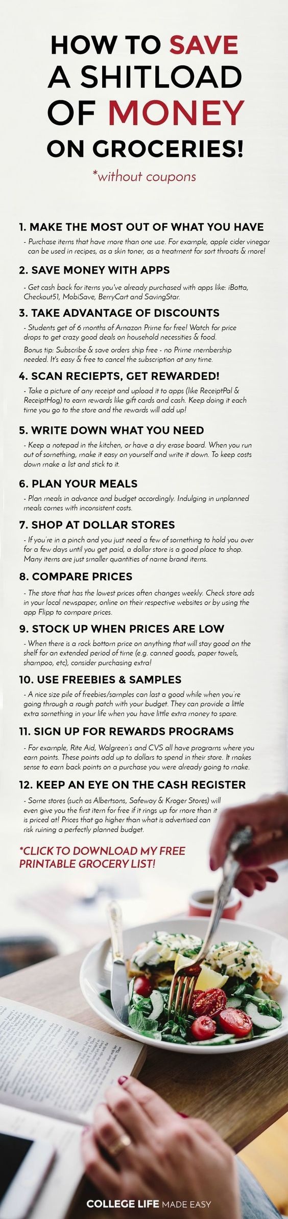 12 Ways For College Students To Save Money On Groceries (No Coupons - Free Printable Coupons Without Downloads