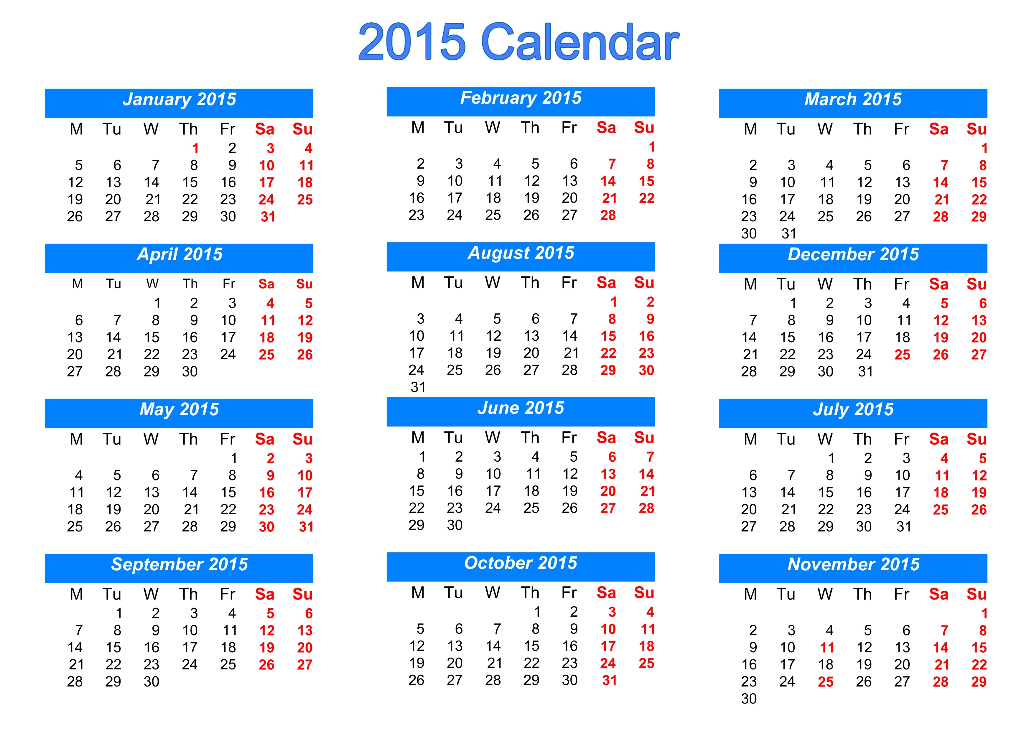 2015 Calendar Templates &amp;amp; Images - Free Printable Diary 2015