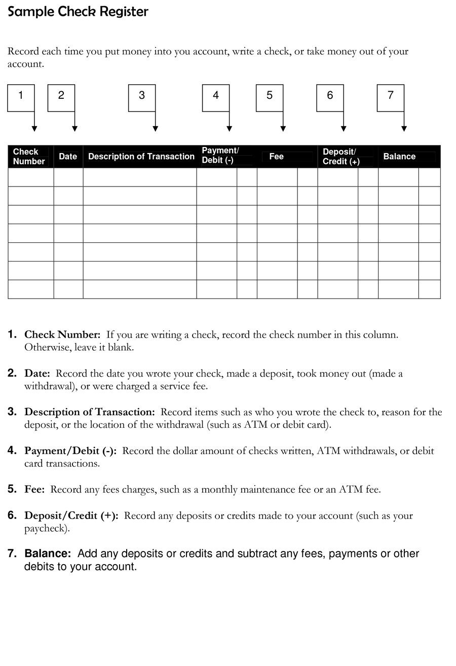 37 Checkbook Register Templates [100% Free, Printable] ᐅ Template Lab - Free Printable Check Register With Running Balance