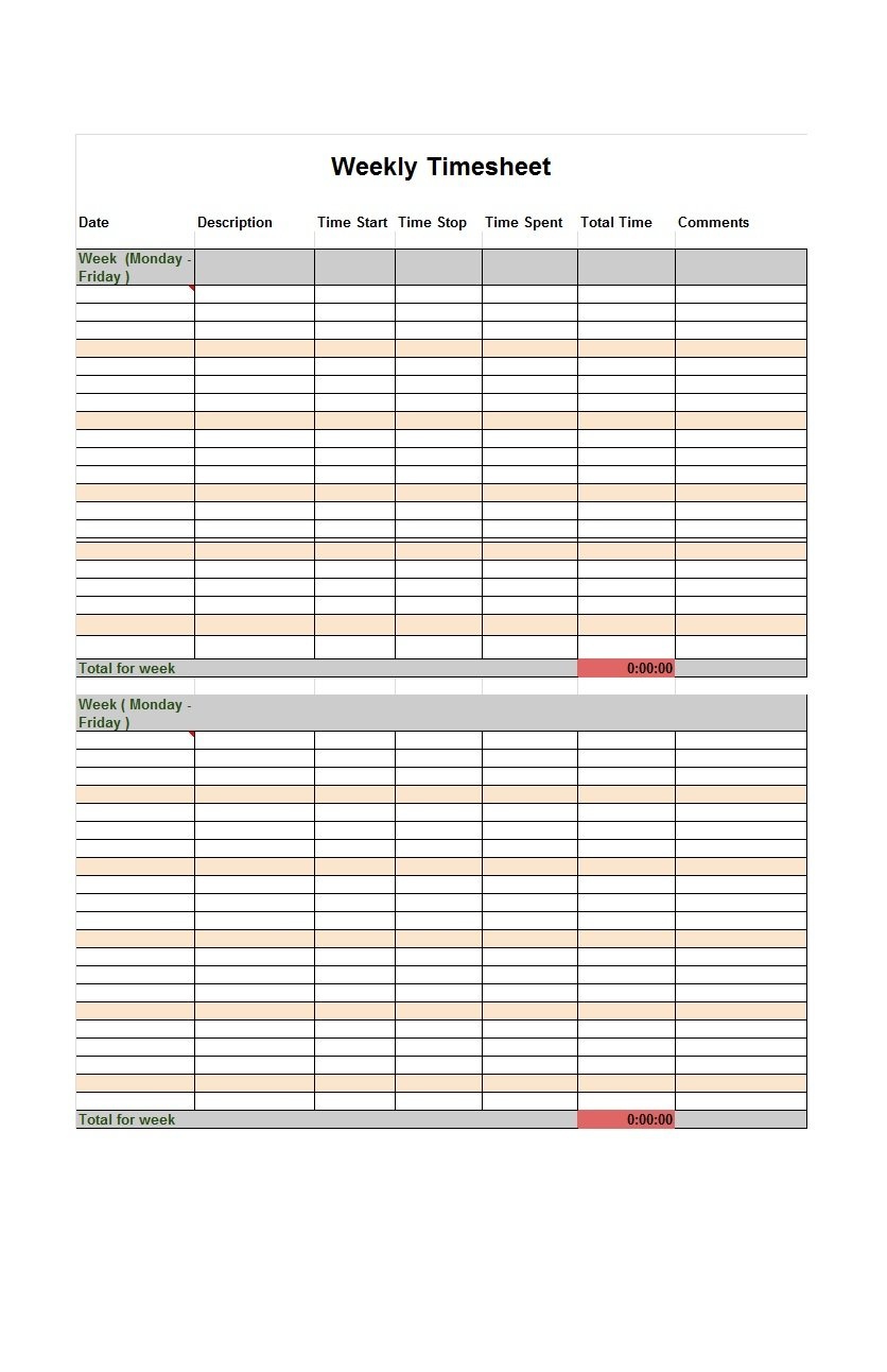 40 Free Timesheet / Time Card Templates ᐅ Template Lab - Free Printable Time Tracking Sheets