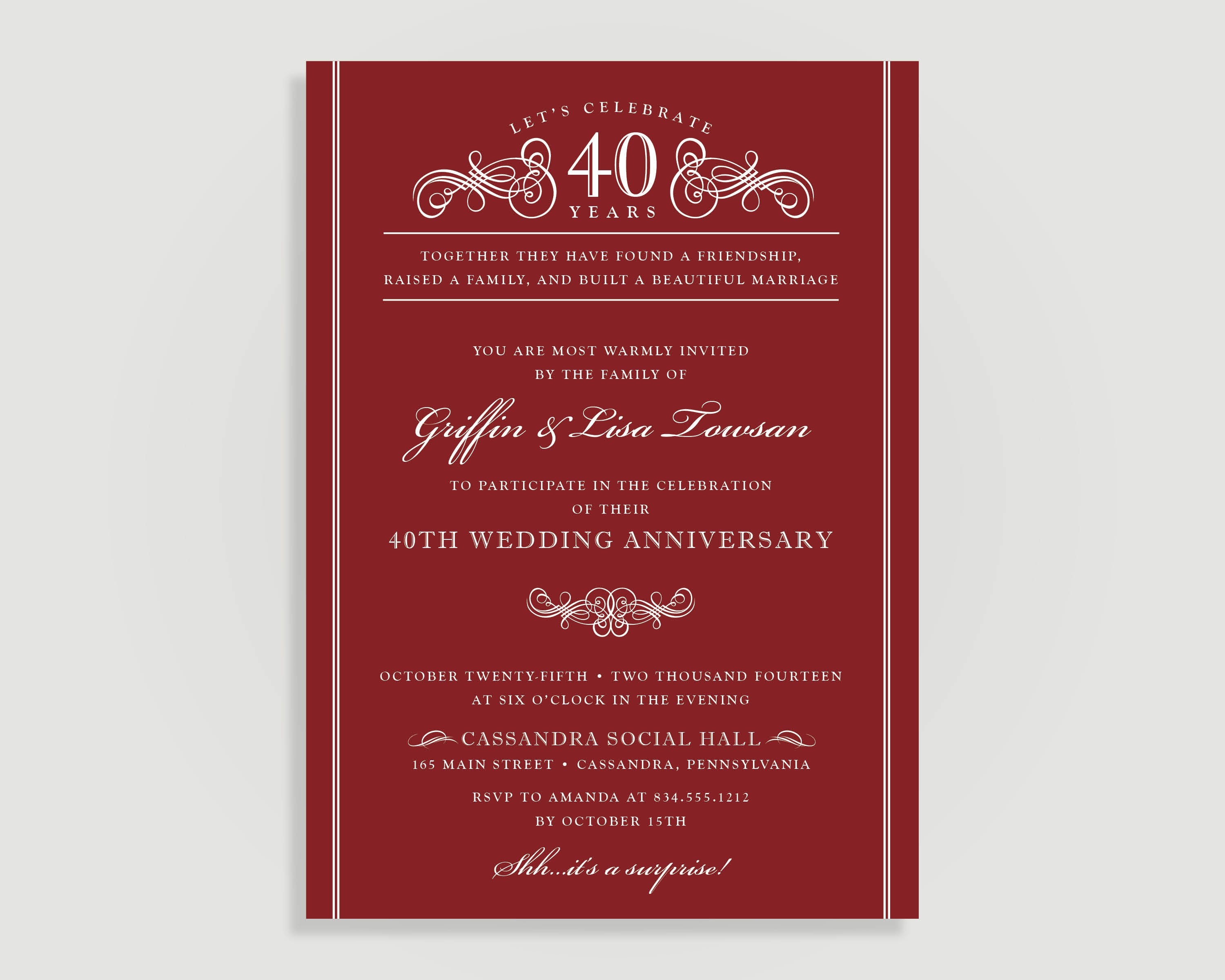 40Th Anniversary Invitations Ruby Red Wedding Anniversary | Etsy - Free Printable 40Th Anniversary Invitations