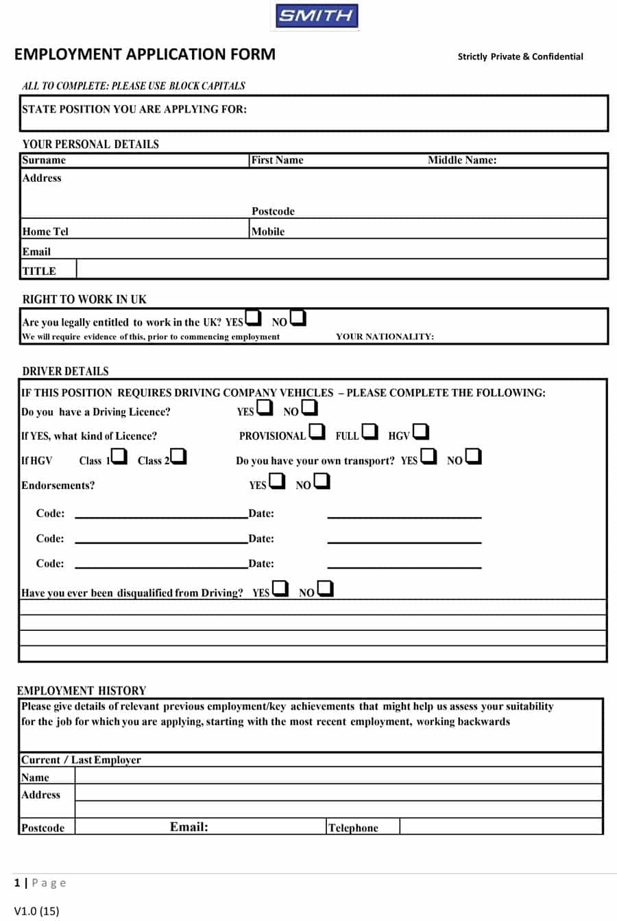 50 Free Employment / Job Application Form Templates [Printable] ᐅ - Free Printable Job Application Form