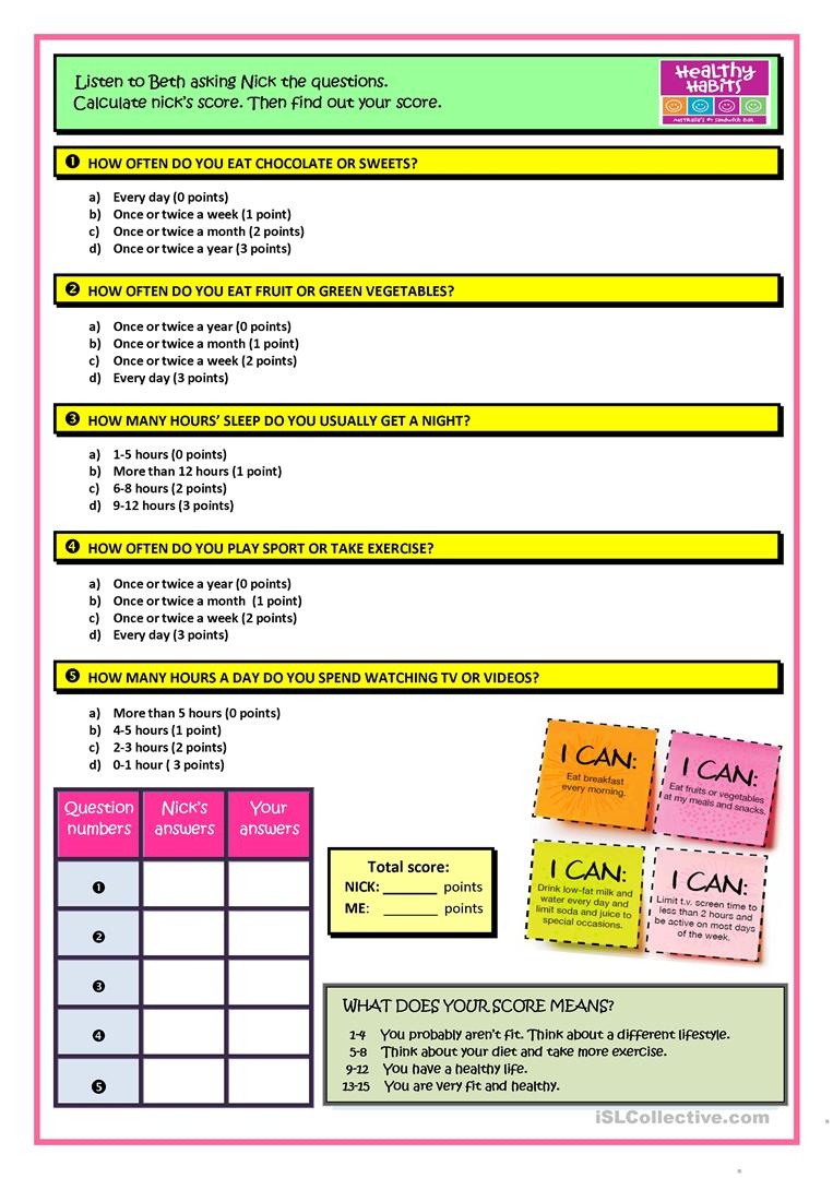 A Healthy Habits Survey Worksheet - Free Esl Printable Worksheets - Make A Printable Survey Free