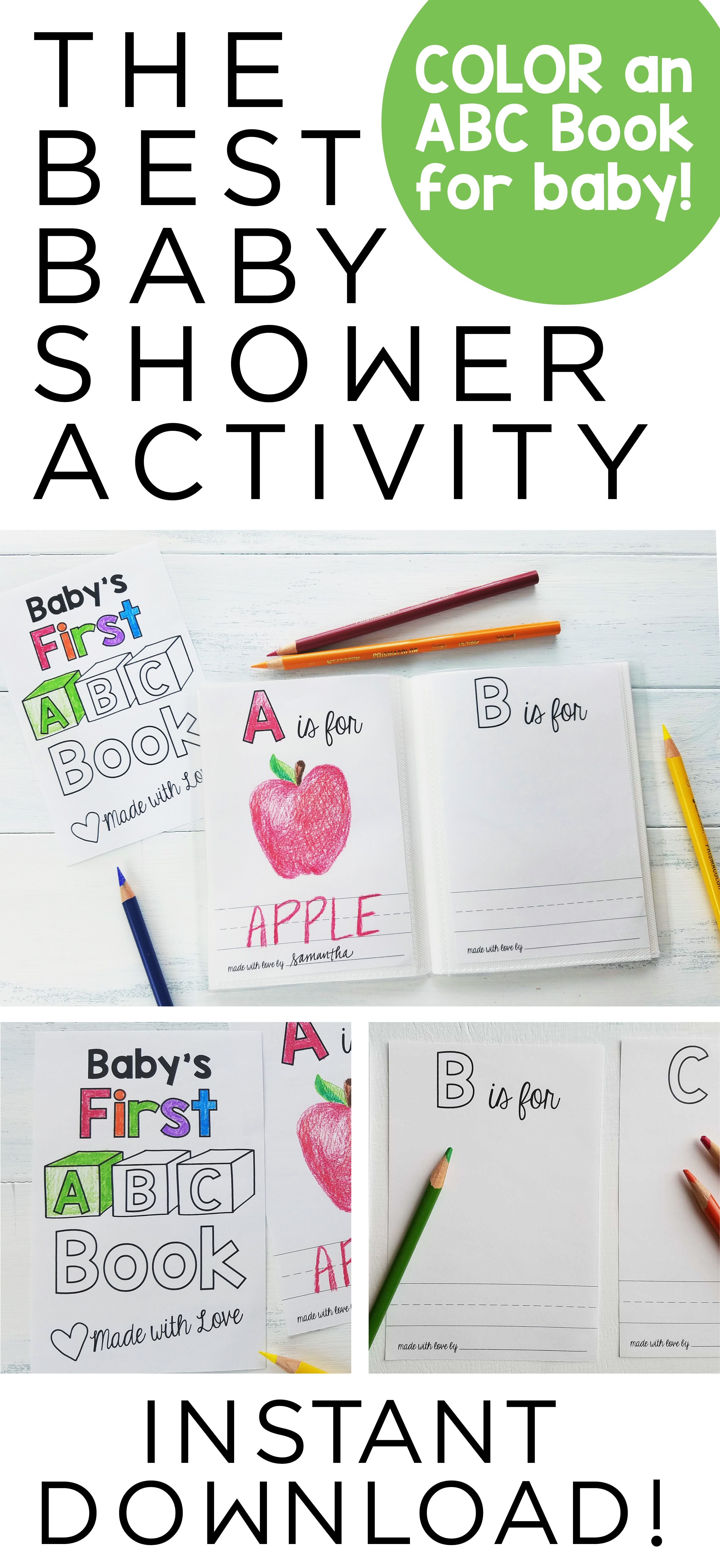 Abc Book Template Diy / Baby Shower Activity / Alphabet Color - Free Printable Baby Shower Coloring Pages