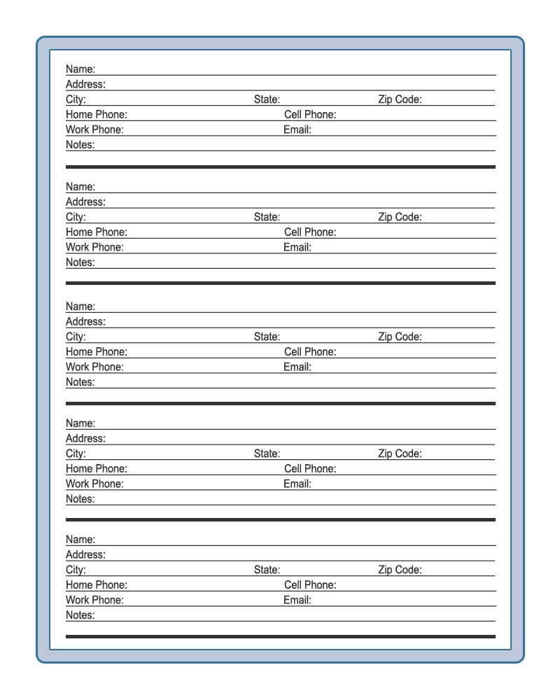 Address Book Entry Printable For A Family Or Household Binder - Free Printable Address Book Pages