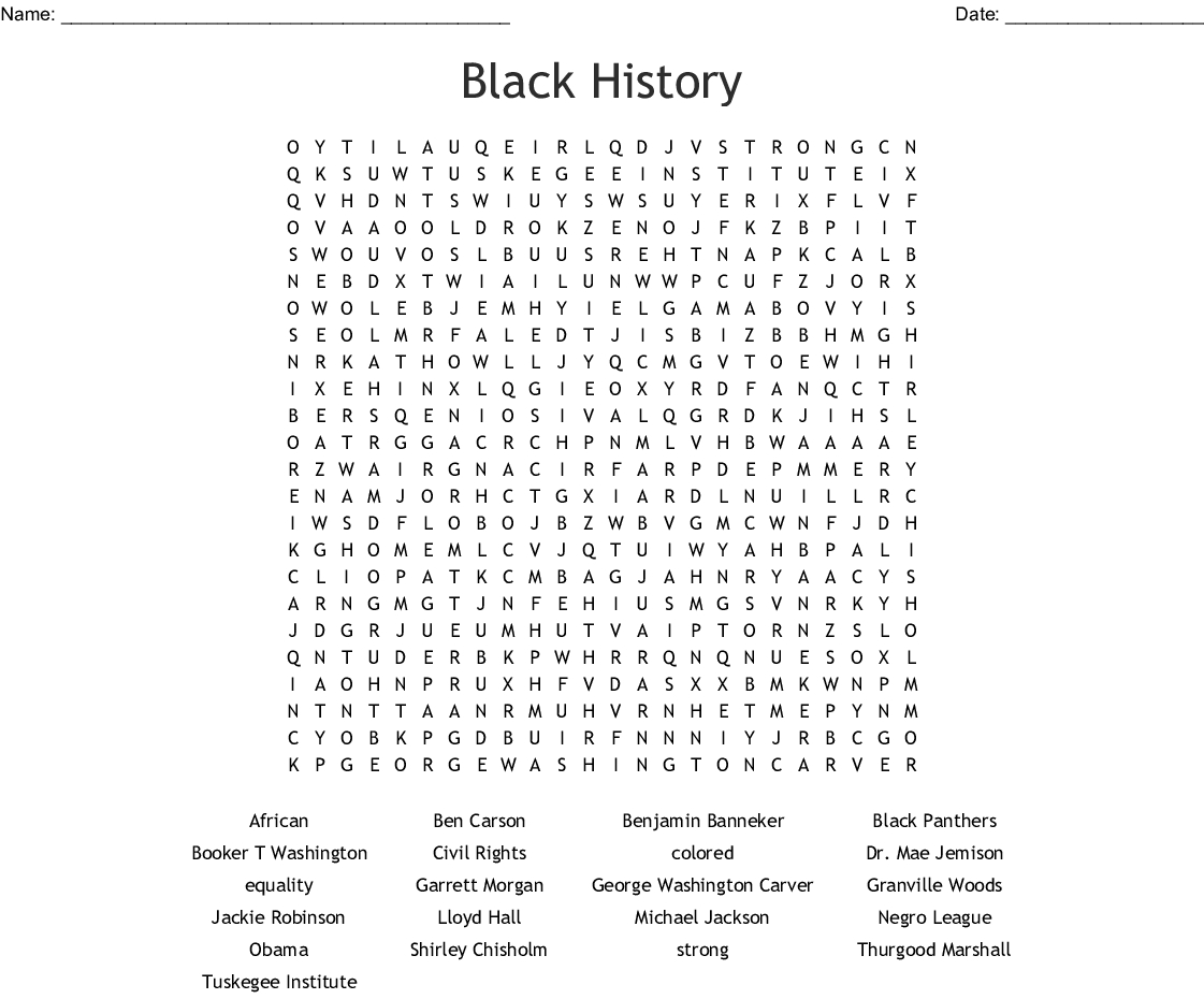 Free Printable Black History Month Word Search Free Printable