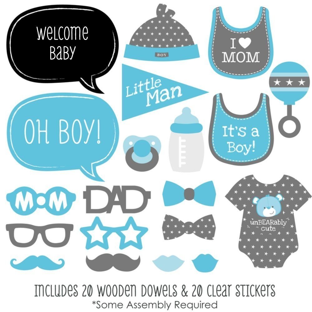 Baby Boy - Baby Shower Photo Booth Props Kit - 20 Count | Clip Art - Free Printable Baby Shower Photo Booth Props