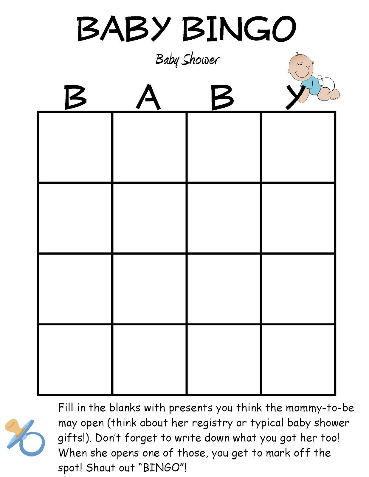 Baby Boy Shower Glamorous Baby Shower Bingo Blank Free | Nursing - Baby Bingo Free Printable Template