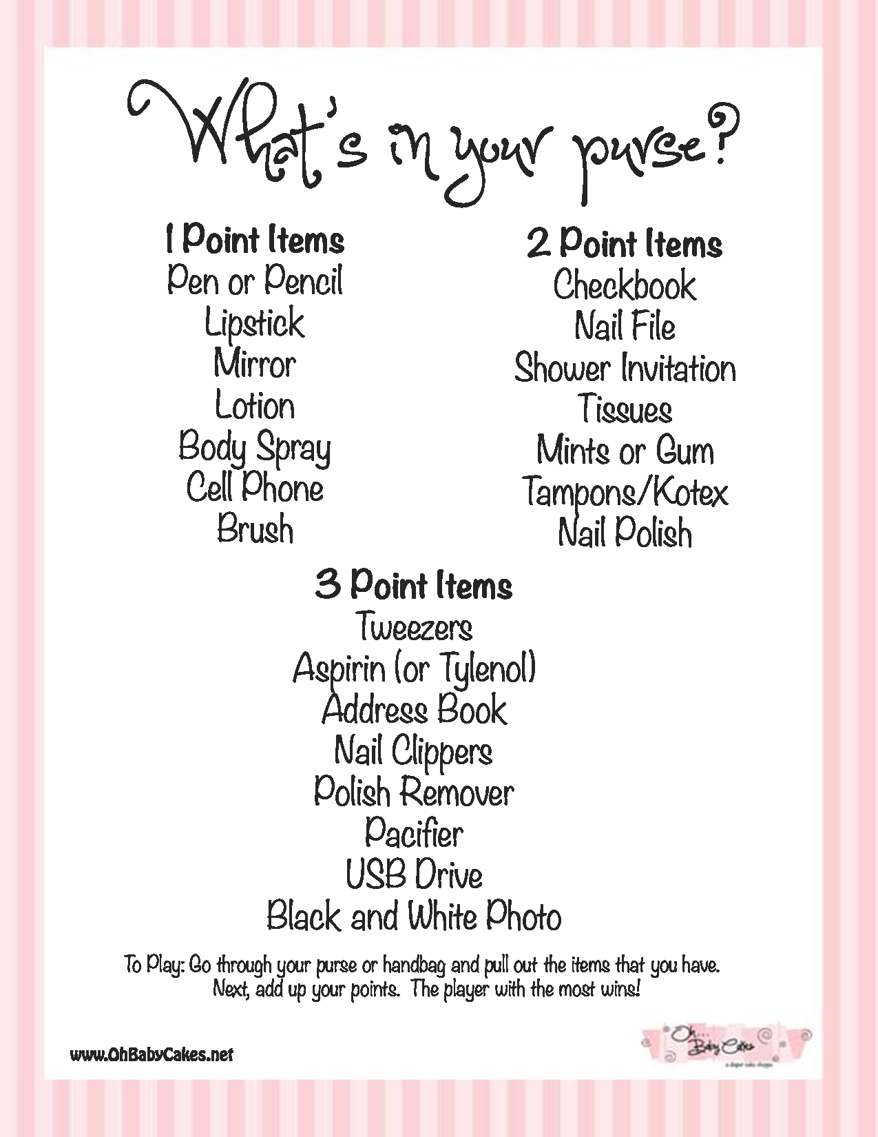 Baby Boy Shower Magnificent Free Printable Coed Baby Shower Games - Free Printable What&amp;#039;s In Your Purse Game