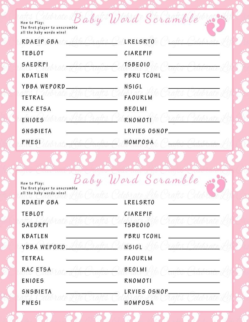 Baby Shower Word Scramble Game Printable Baby Shower Games | Etsy - Free Printable Baby Shower Games Word Scramble