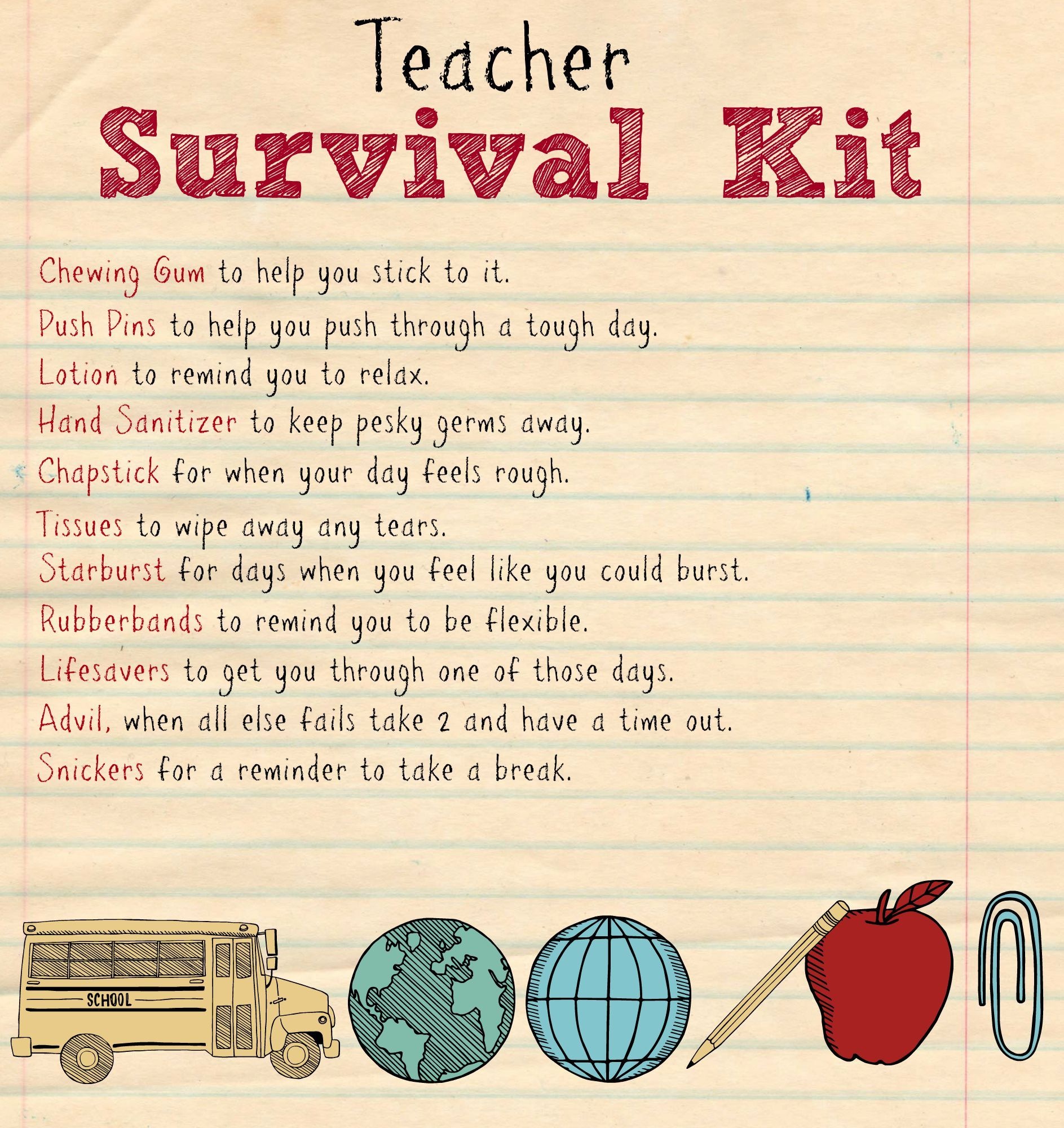 Back To School Teacher Supply Kit | Survival Kit | School Supplies - Teacher Survival Kit Free Printable