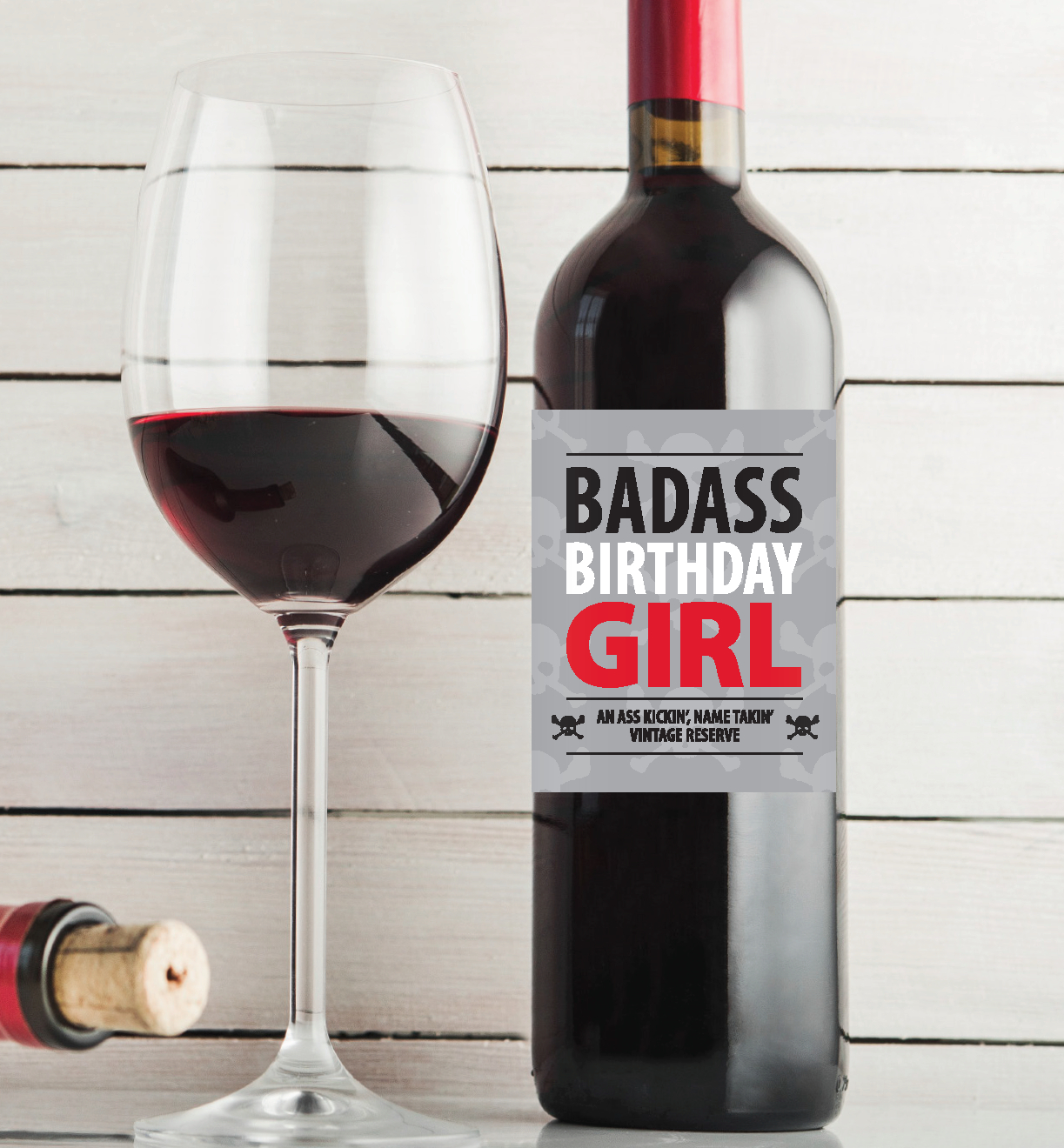 Badass Birthday Girl – Birthday Wine Label Pdf Download In Gray - Free Printable Wine Labels For Birthday