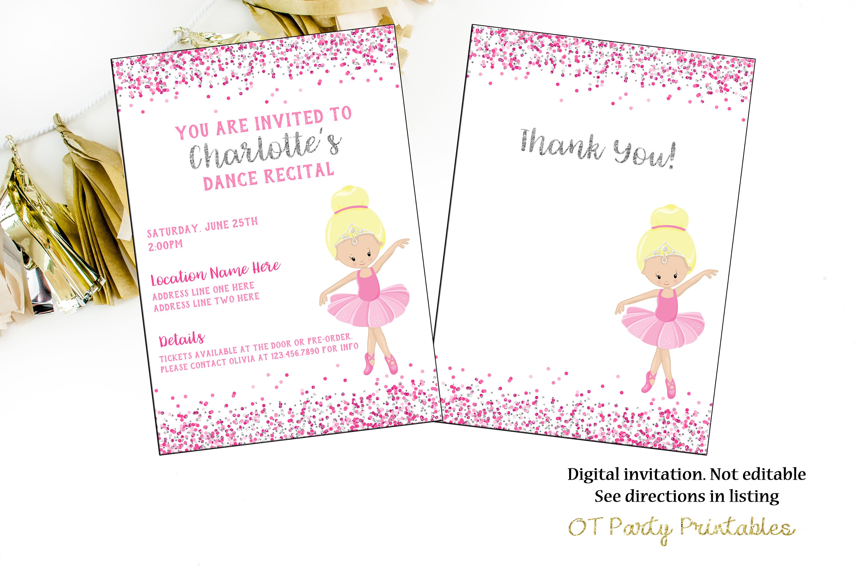 Ballet Recital Invitation Dance Digital Invite Ballerina | Etsy - Free Printable Dance Recital Cards