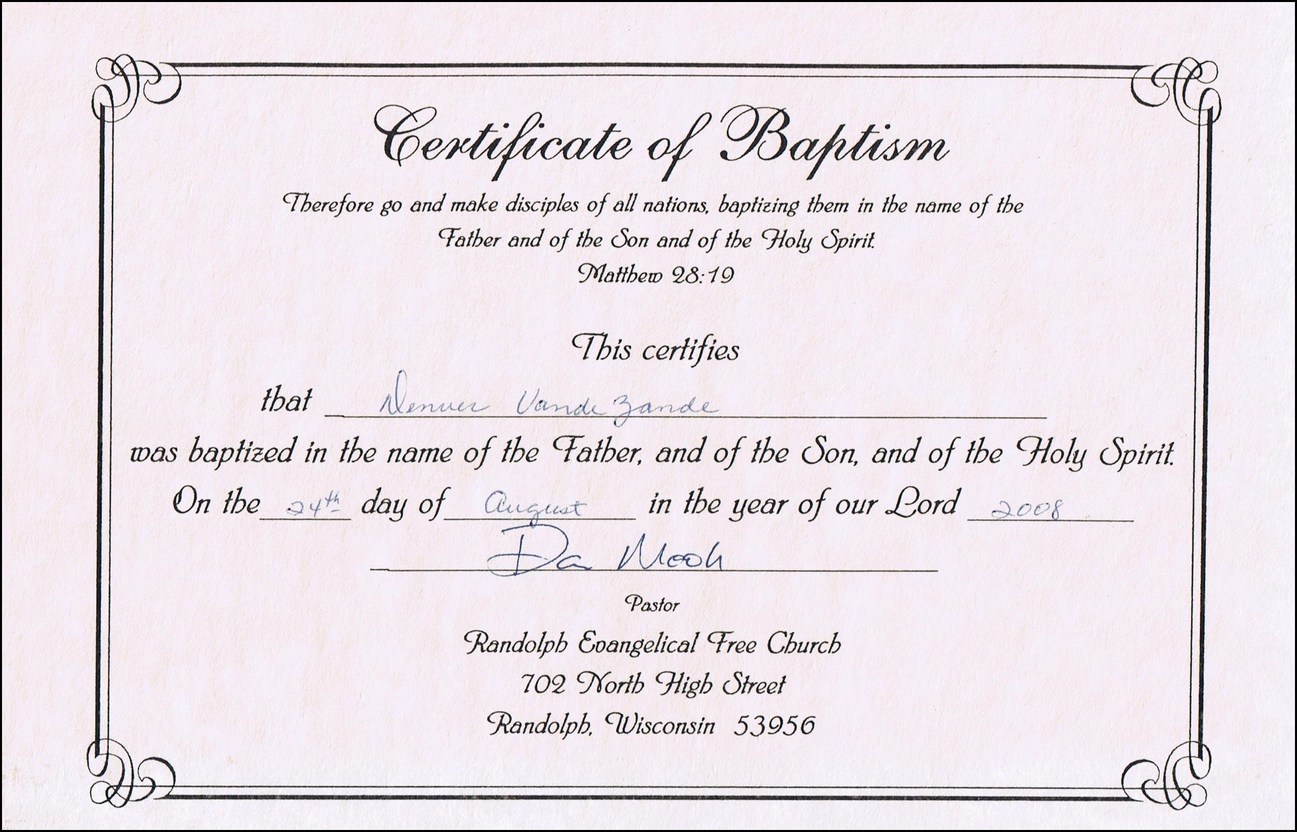 Printable Baptismal Certificate