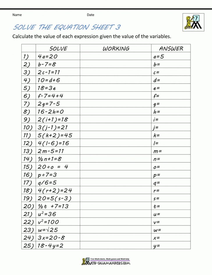 Free Printable Algebra Worksheets With Answers