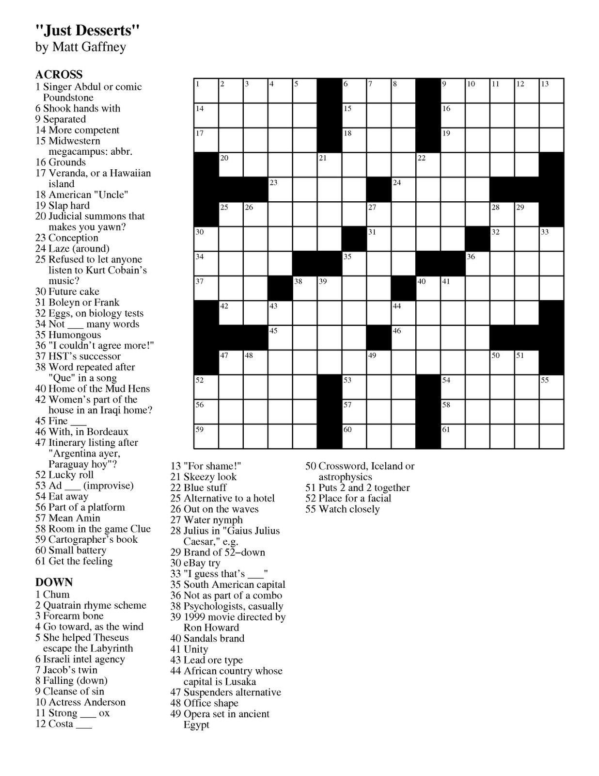 Free Printable Crossword Puzzles Easy Difficulty Crosswords Free