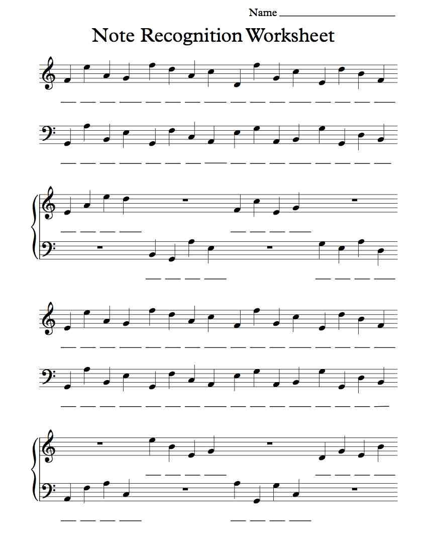 Beginning Piano Note Recognition Worksheet | Music Worksheets - Beginner Piano Worksheets Printable Free