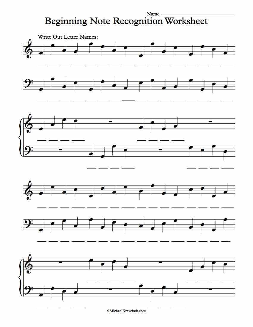 beginning piano note recognition worksheet sub plans teaching