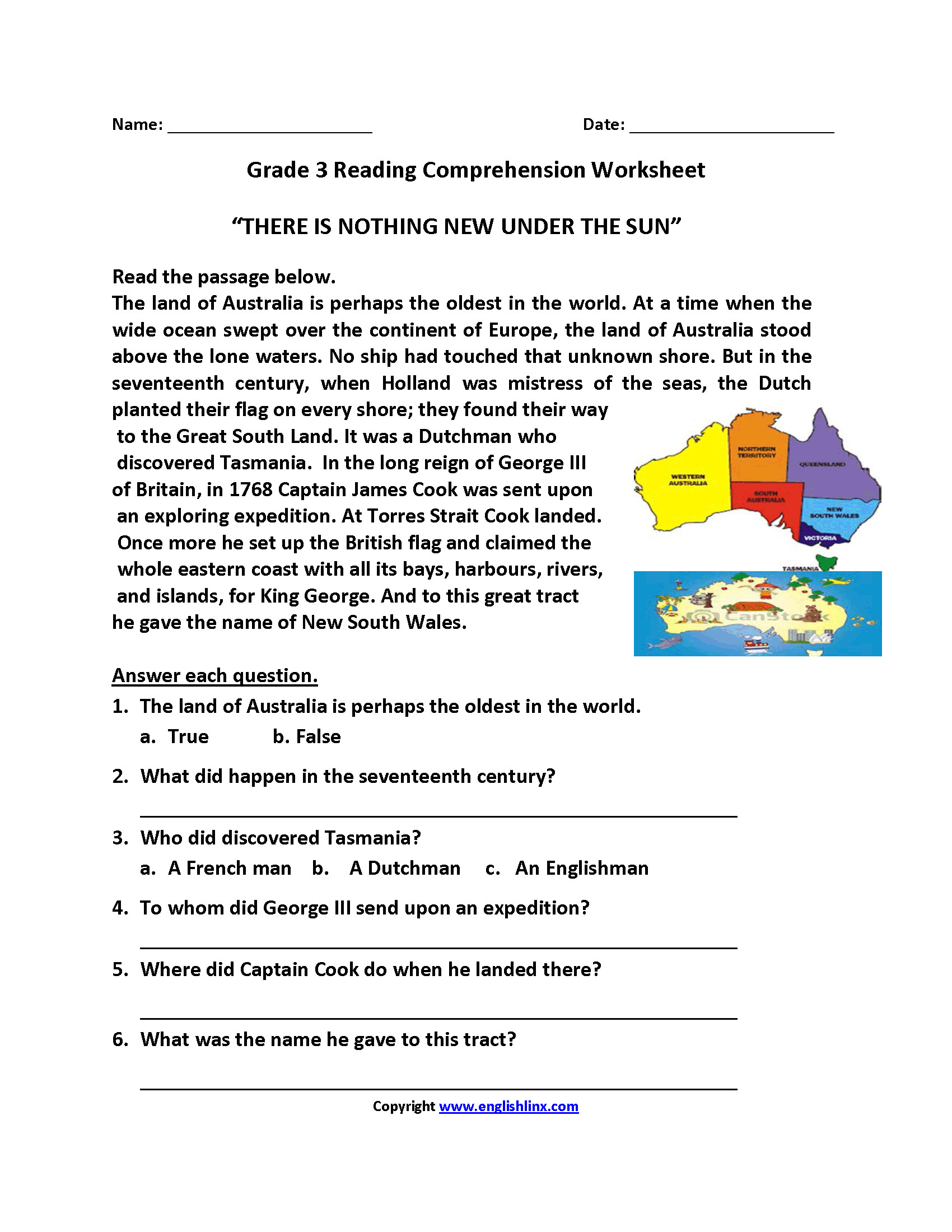 Free Printable English Comprehension Worksheets For Grade 4 Free 