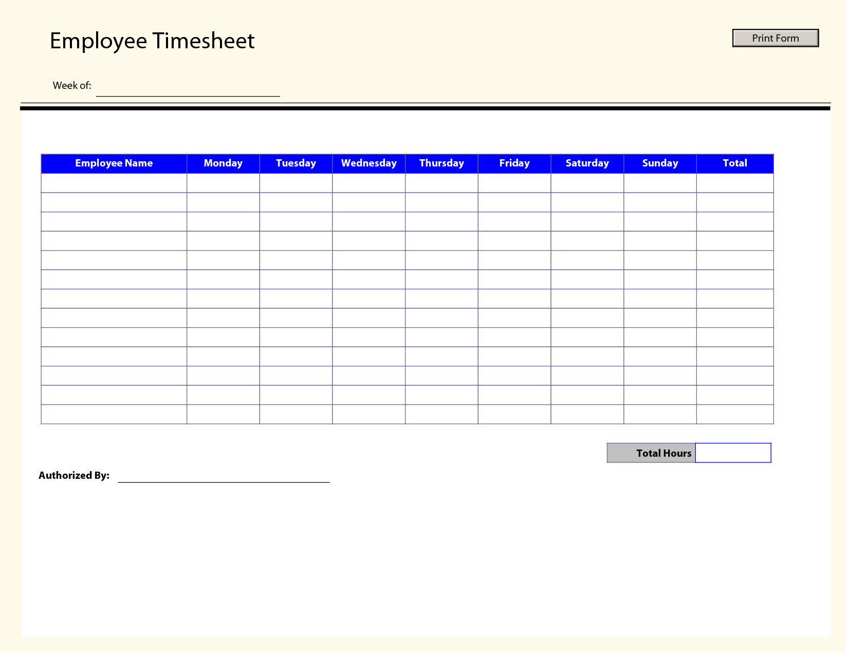 Blank Employee Timesheet Template | Management Templates | Timesheet - Time Card Templates Free Printable