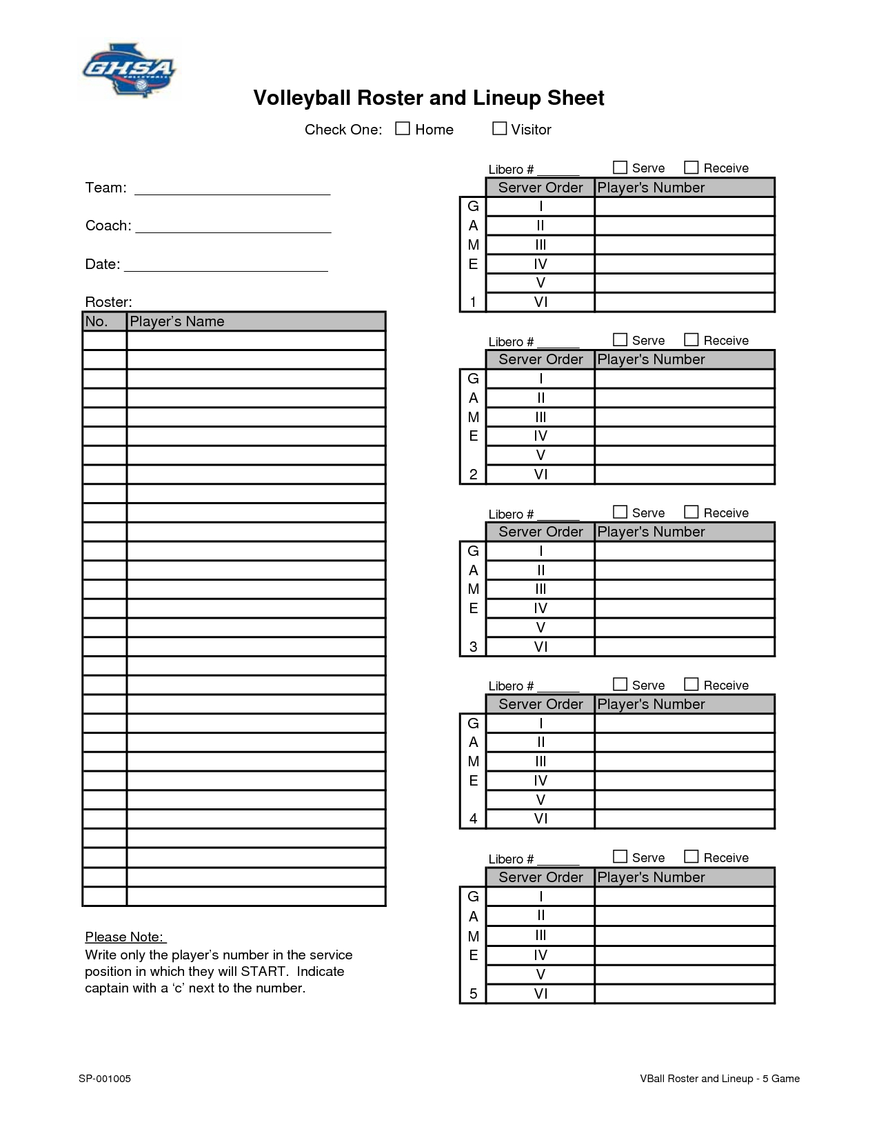 Volleyball Line Up Sheet Template