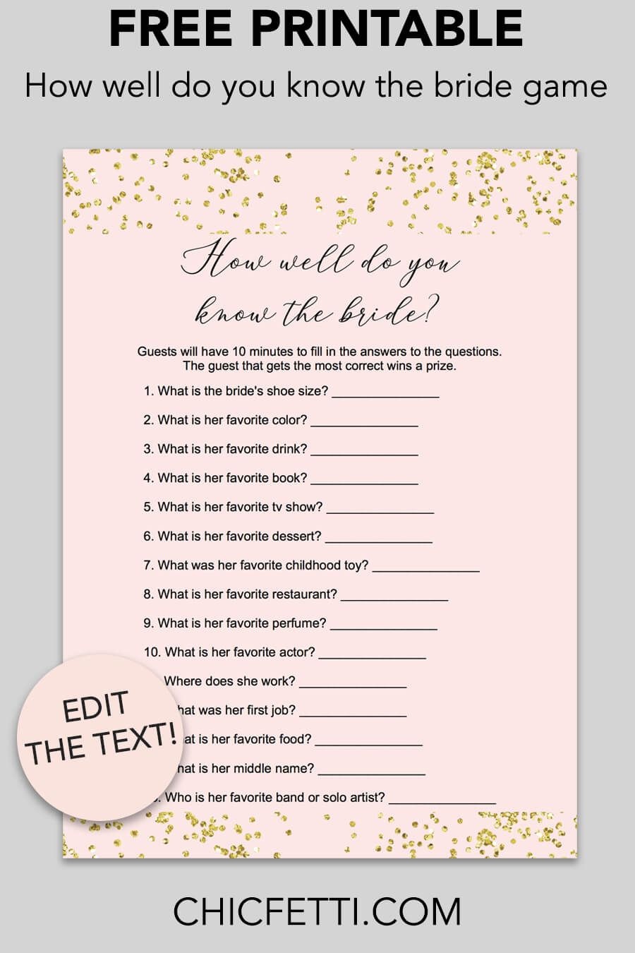Blush And Confetti How Well Do You Know The Bride Game | Free - How Well Do You Know The Bride Game Free Printable