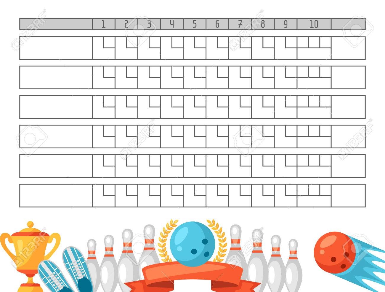 Bowling Score Sheet. Blank Template Scoreboard With Game Objects - Free Printable Bowling Score Sheets