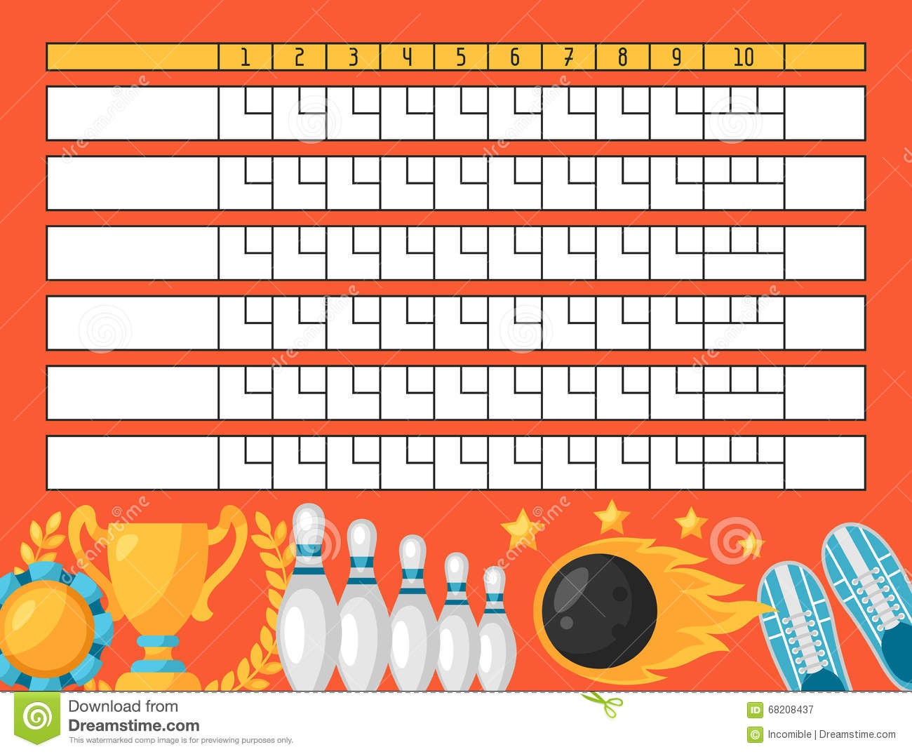 Bowling Score Sheet. Blank Template Scoreboard With Game Objects - Free Printable Bowling Score Sheets