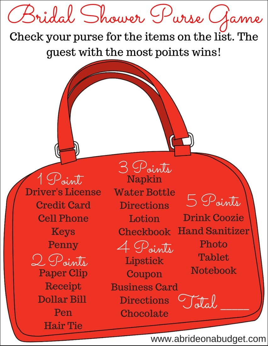 Bridal Shower What&amp;#039;s In Your Purse Game (Plus A Free Printable) | A - Free Printable Bridal Shower Games What&amp;amp;#039;s In Your Purse