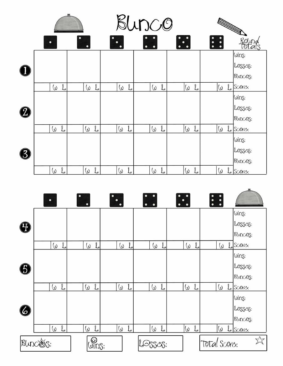 Free Printable Bunco Score Sheets 2 Rounds