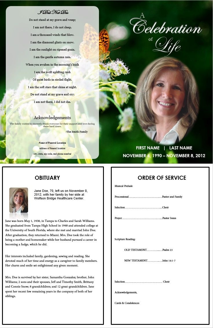 Butterfly Memorial Program | Memorials | Funeral Memorial, Memorial - Free Printable Memorial Card Template