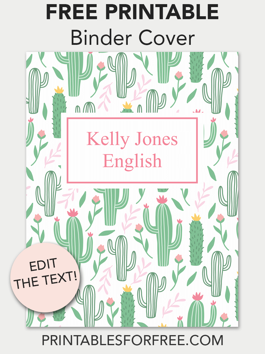 Cactus Printable Binder Cover | School | Printable Binder Covers - Free Printable Binder Cover Templates