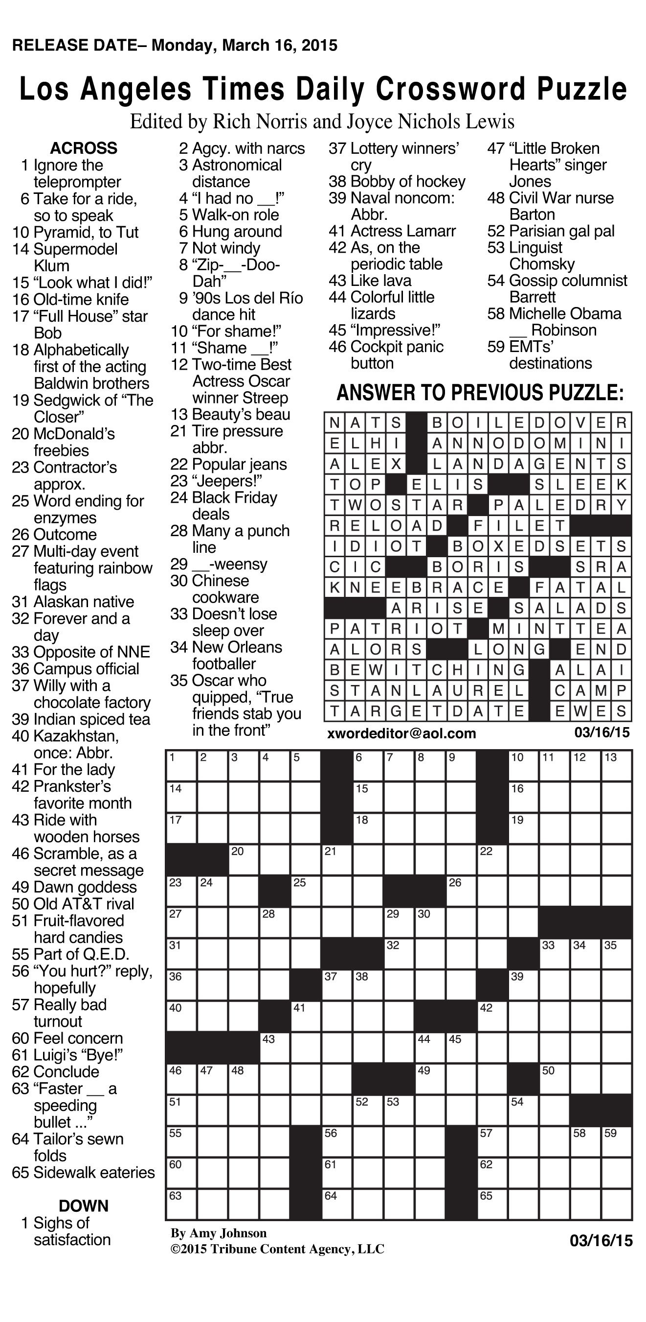 Canonprintermx410: 26 Fresh Free La Times Crossword - Free La Times Crossword Printable