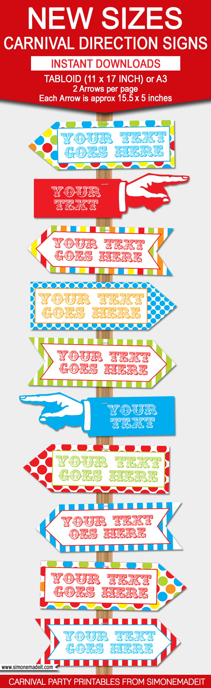 Carnival Directional Sign Templates – New Sizes! | Circus/carnival - Free Printable Carnival Decorations