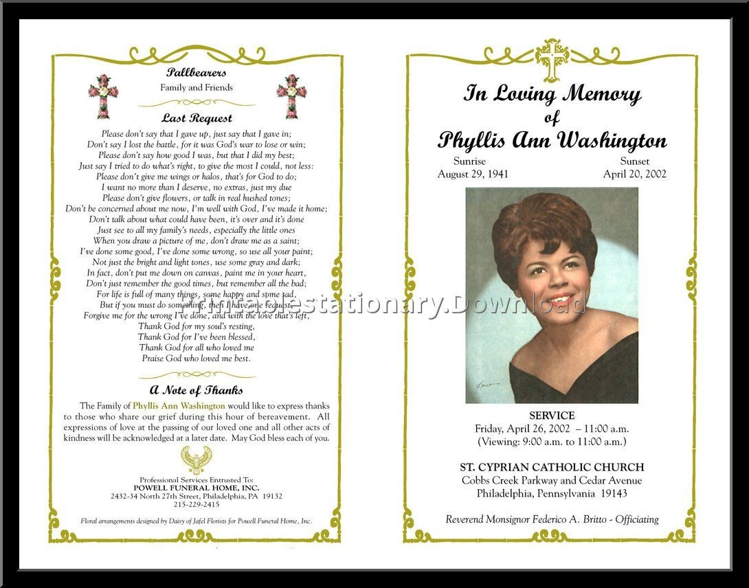 In Memoriam Cards Template Free Celebration Of Life Program Free