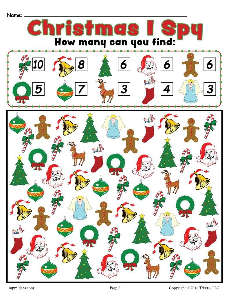 Christmas I Spy - Free Printable Christmas Counting Worksheet - Free Printable Christmas Games For Preschoolers