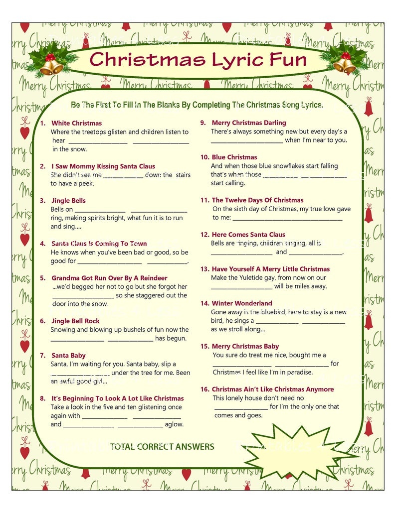 Christmas Song Scramble Free Printable - Free Printable