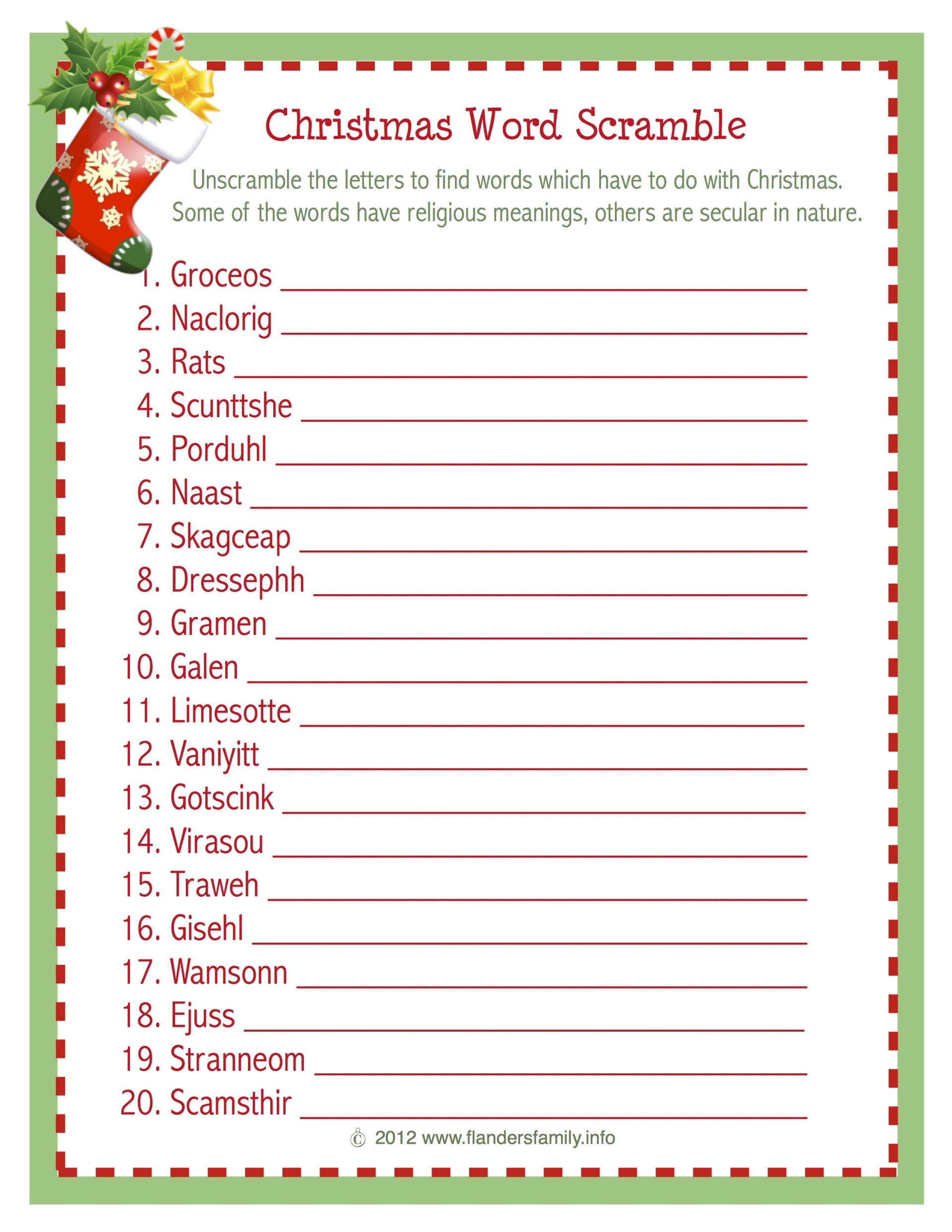 Christmas Word Scramble (Free Printable) | Flanders Family | Group - Christmas Song Scramble Free Printable