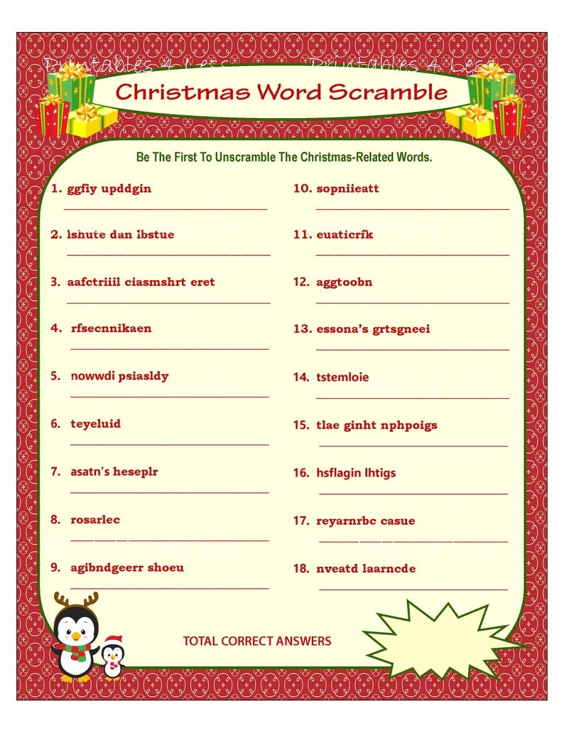 Christmas Word Scramble Printable Christmas Game Diy | Etsy - Christmas Song Scramble Free Printable