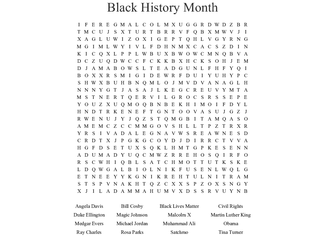 Civil Rights Word Search - Wordmint - Free Printable Black History Month Word Search
