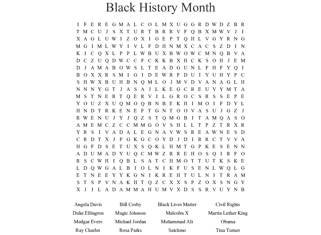 Free Printable Black History Month Word Search Free Printable