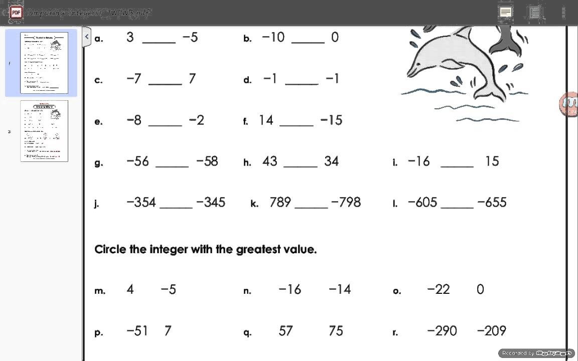 Comparing Integers Worksheet Answers - Youtube - Free Printable Integer Worksheets Grade 7