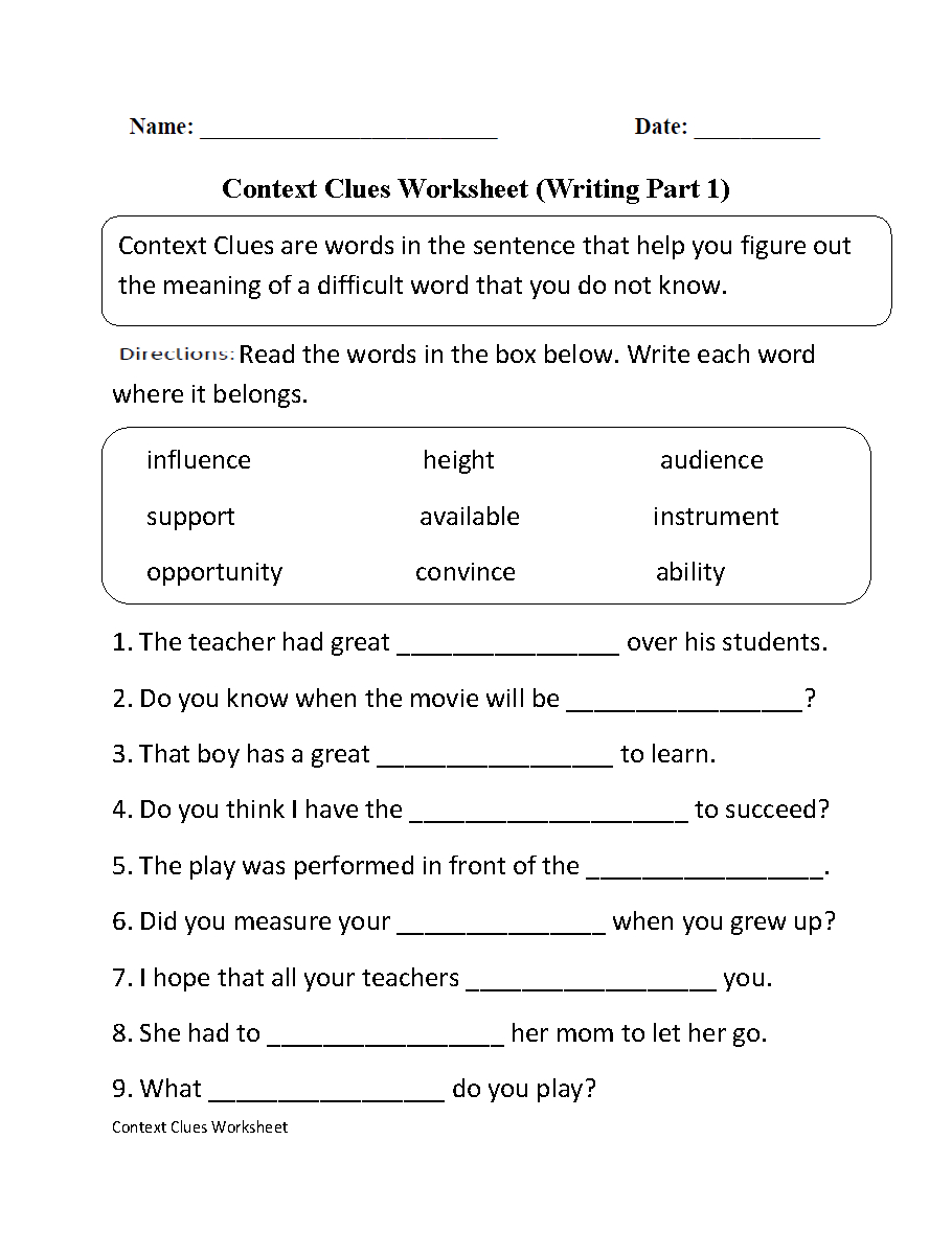 Context Clues Worksheet Writing Part 1 Intermediate--Free Worksheets - Free Printable 7Th Grade Vocabulary Worksheets