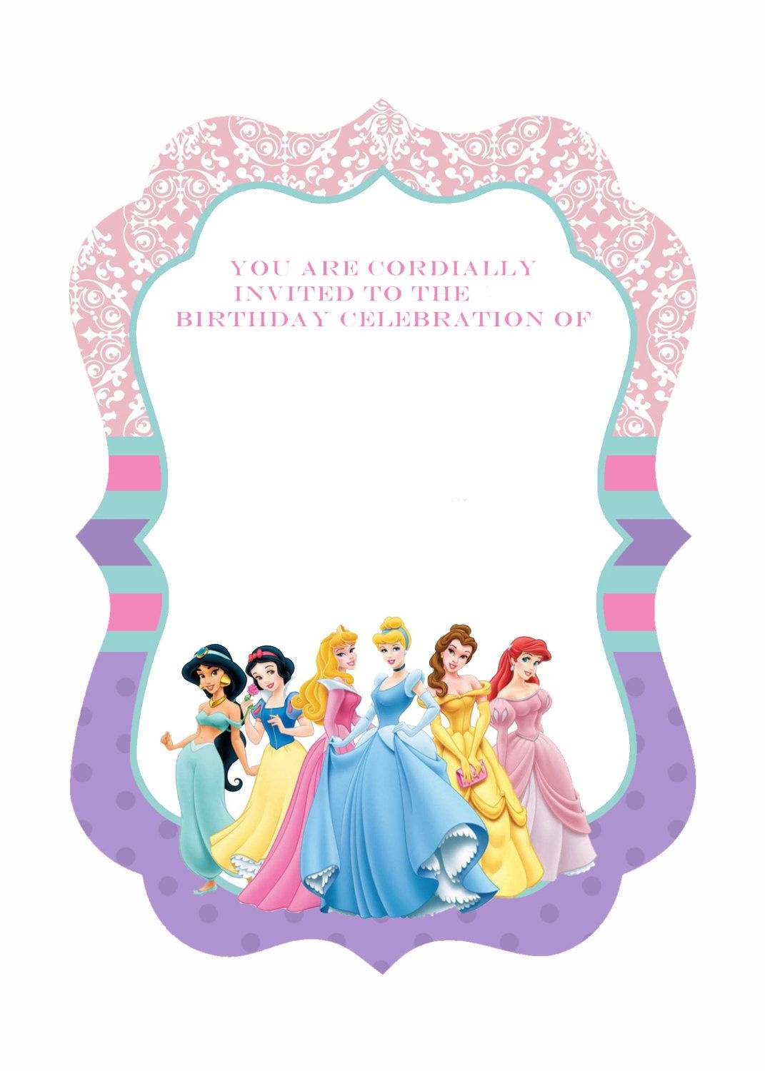 Cool Free Template Free Printable Ornate Disney Princesses - Disney Princess Birthday Invitations Free Printable