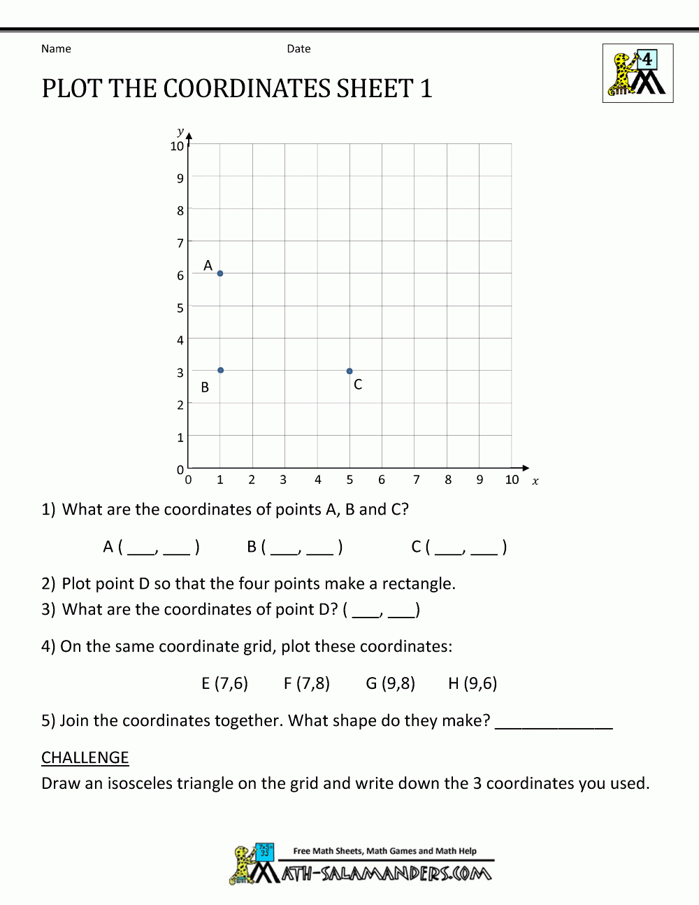 Coordinate Worksheets - Free Printable Coordinate Graphing Worksheets