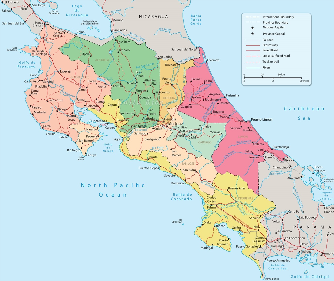 Costa Rica Political Map Free Printable Map Of Costa Rica 