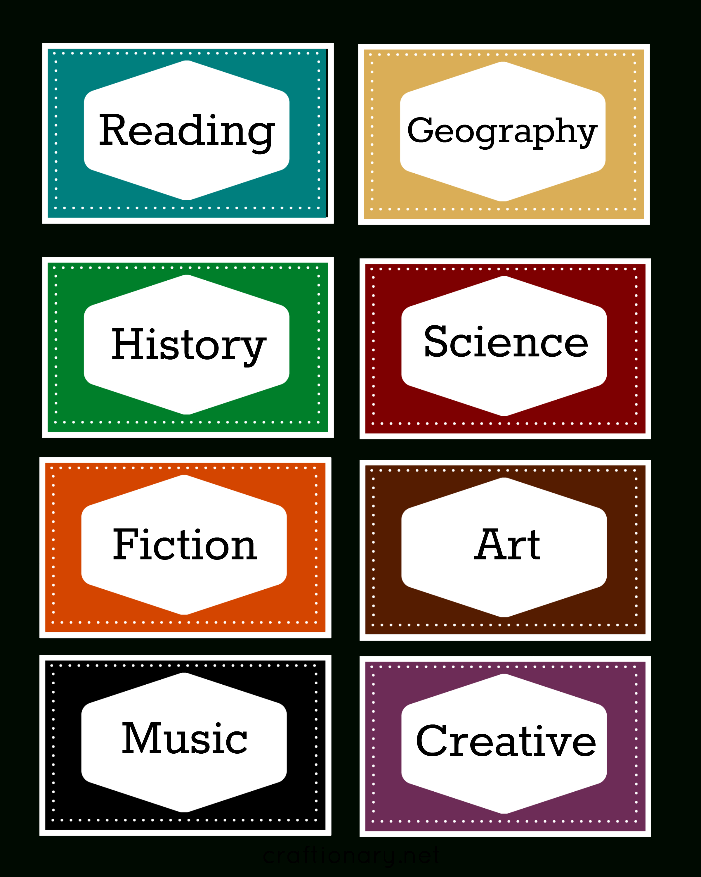 Craftionary - Free Printable Book Bin Labels